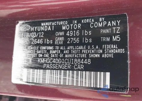 2012 Hyundai Genesis 3.8 z USA, uszkodzony, nr VIN KMHGC4DD1CU188448